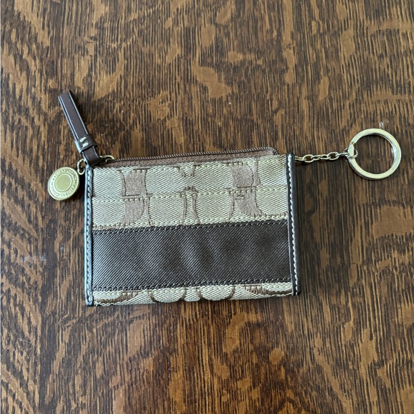Coach Brown and Tan Signature Keychain Wallet - Picture 1 of 9